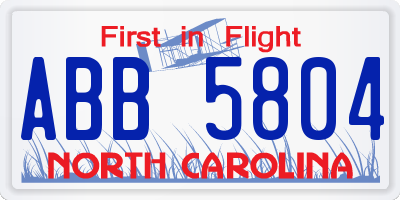 NC license plate ABB5804