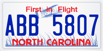 NC license plate ABB5807