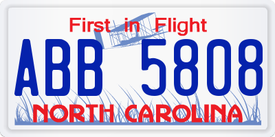 NC license plate ABB5808