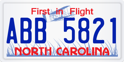 NC license plate ABB5821