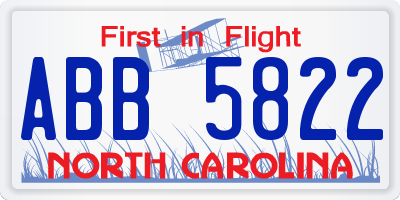 NC license plate ABB5822