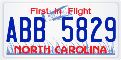 NC license plate ABB5829