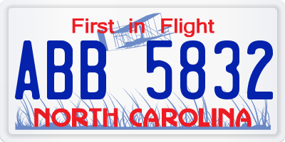 NC license plate ABB5832