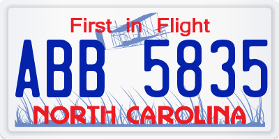 NC license plate ABB5835