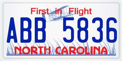 NC license plate ABB5836