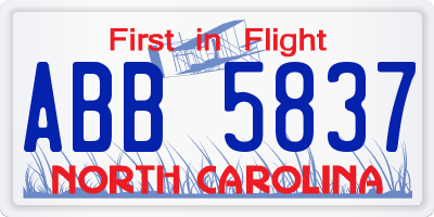 NC license plate ABB5837