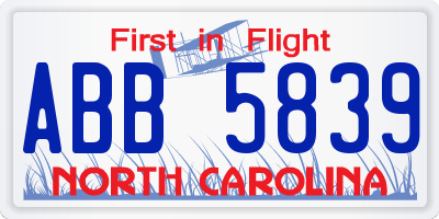 NC license plate ABB5839