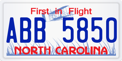 NC license plate ABB5850