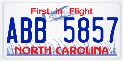 NC license plate ABB5857
