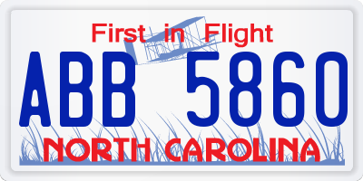 NC license plate ABB5860