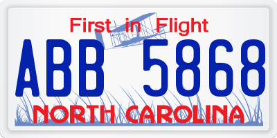 NC license plate ABB5868