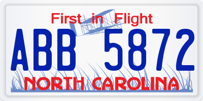 NC license plate ABB5872