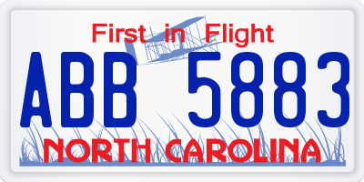 NC license plate ABB5883
