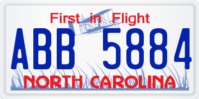 NC license plate ABB5884