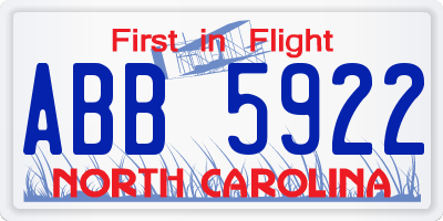 NC license plate ABB5922