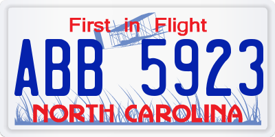 NC license plate ABB5923