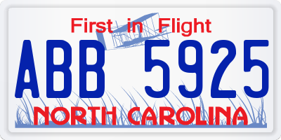 NC license plate ABB5925