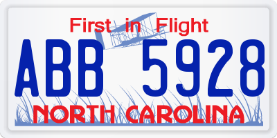 NC license plate ABB5928