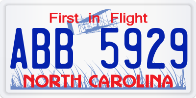 NC license plate ABB5929