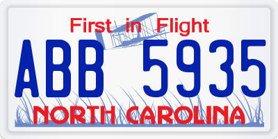 NC license plate ABB5935