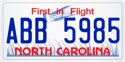 NC license plate ABB5985