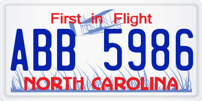 NC license plate ABB5986