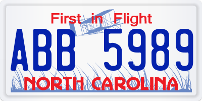 NC license plate ABB5989