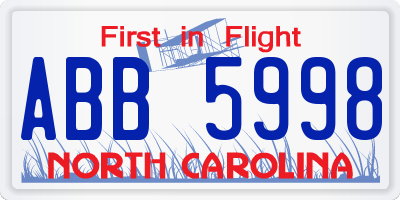 NC license plate ABB5998