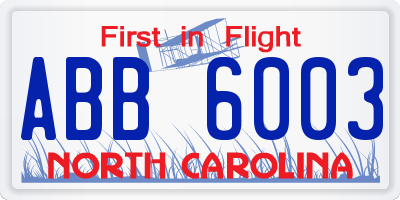 NC license plate ABB6003