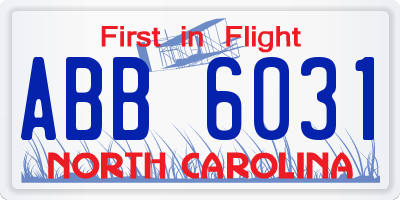 NC license plate ABB6031