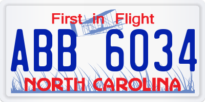 NC license plate ABB6034