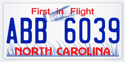 NC license plate ABB6039