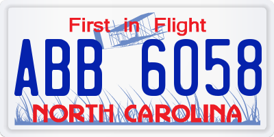 NC license plate ABB6058