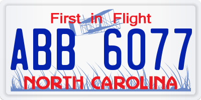 NC license plate ABB6077