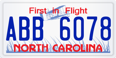 NC license plate ABB6078