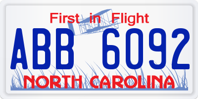 NC license plate ABB6092