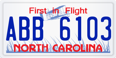 NC license plate ABB6103