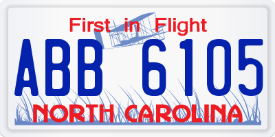 NC license plate ABB6105