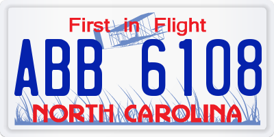 NC license plate ABB6108