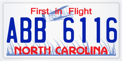 NC license plate ABB6116