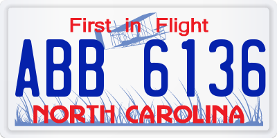 NC license plate ABB6136