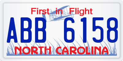 NC license plate ABB6158