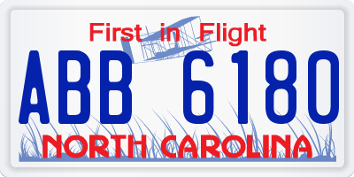 NC license plate ABB6180