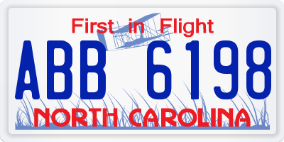 NC license plate ABB6198