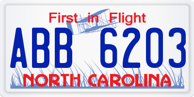 NC license plate ABB6203