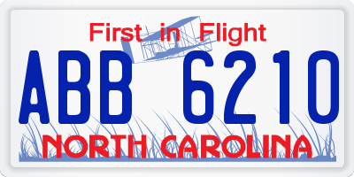 NC license plate ABB6210