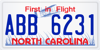 NC license plate ABB6231