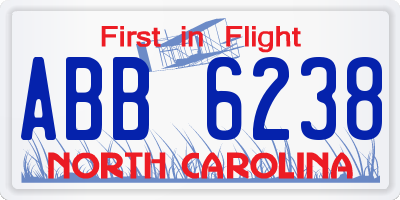 NC license plate ABB6238