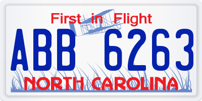 NC license plate ABB6263