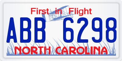 NC license plate ABB6298